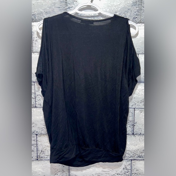 Bordeaux Black Scoop Neck Cold Shoulder Blouse Medium - Picture 6 of 6